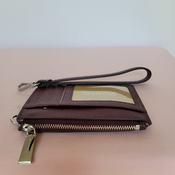 MICHAEL KORS Small Top-Zip Coin Pouch with ID Holder Pebbled Leather-Merlot ⭐$69 - Picture 12 of 16